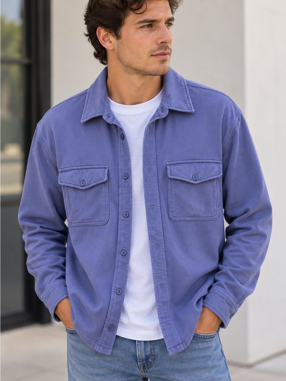 GAP Purple Utility Shirt Jacket Button Front Cargo Pockets Size M